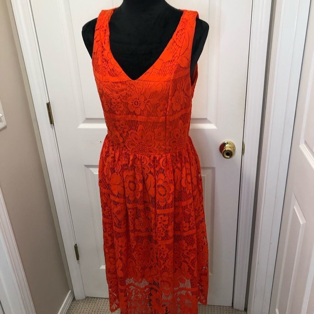 Mossimo sleeveless midi orange crocheted floral dress, size medium - Picture 2 of 12